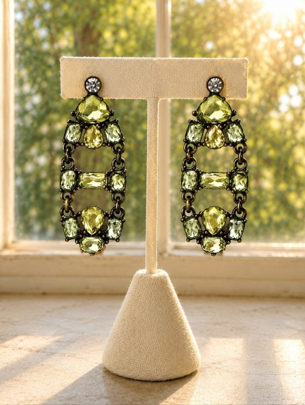 J. Crew Citrine Color Stones With Clear Rhinestones Signed Pierced Earrings EUC